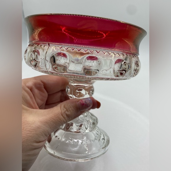 Tiffin-Franciscan Kings Crown Thumbprint Ruby Flashed Lidded Compote Candy Dish - Picture 9 of 13